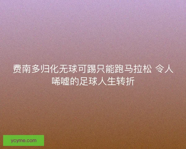 费南多归化无球可踢只能跑马拉松 令人唏嘘的足球人生转折